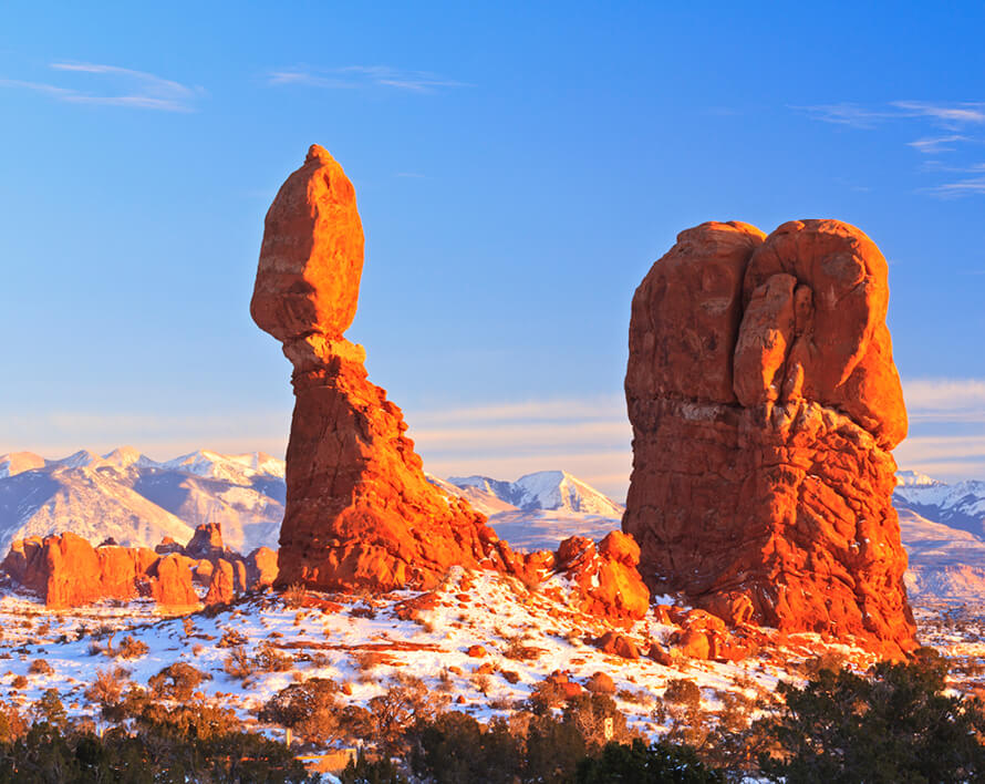 Balanced rock on snow